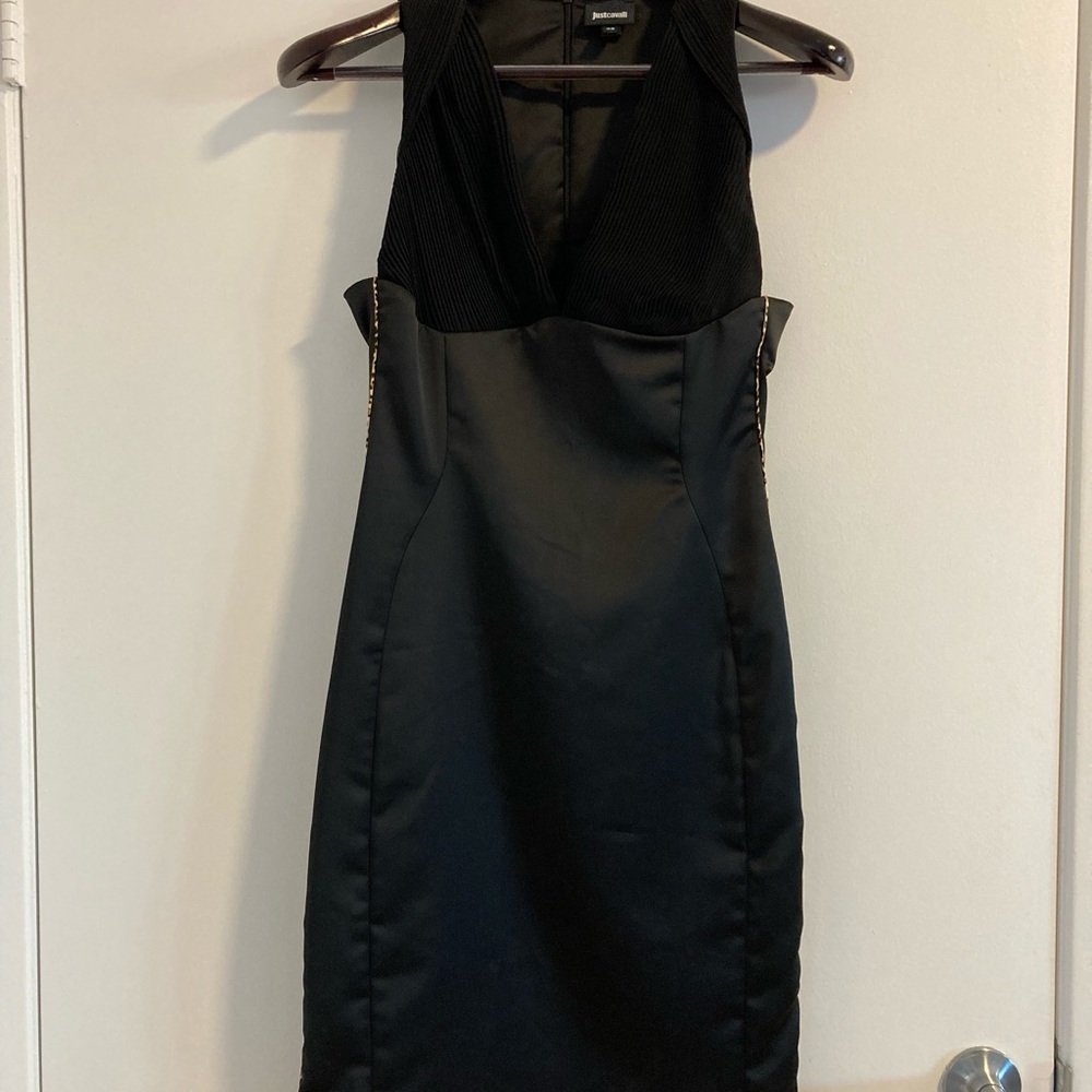 Just Cavalli XS black leopard detailed Midi dress